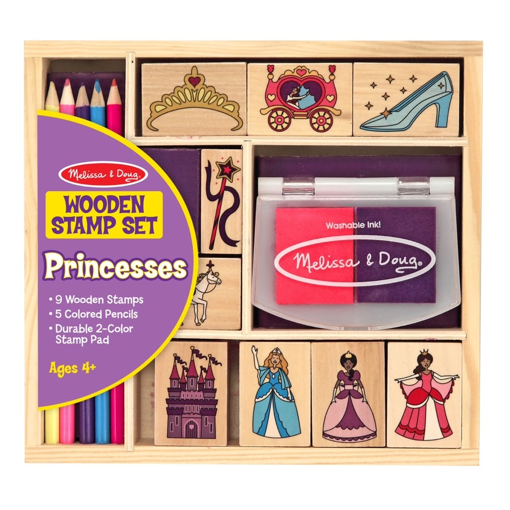 Melissa & Doug Princess Wooden Stamp Set with Pink and Blue
